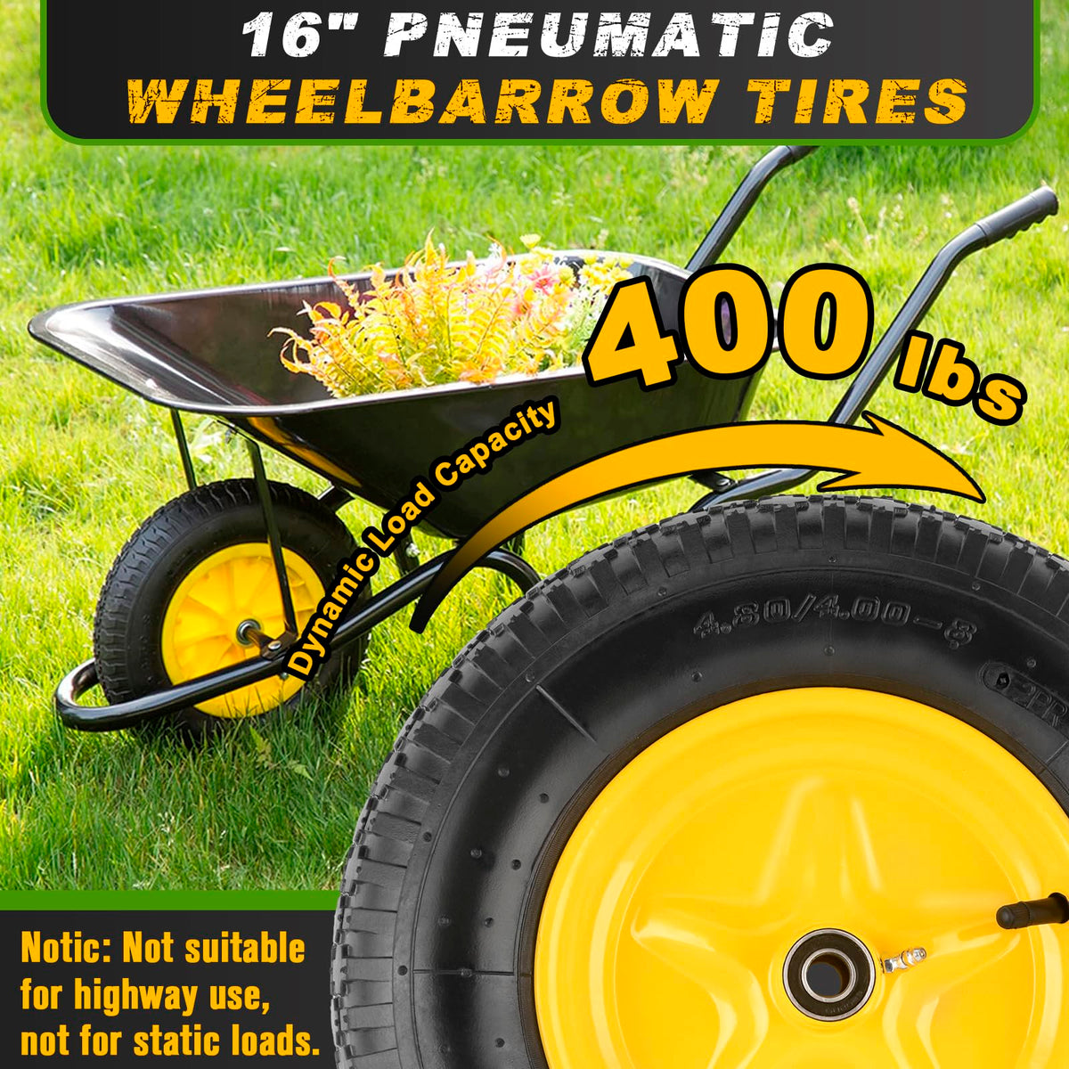 CMOOD wheelbarrow tire side profile with tread for stability