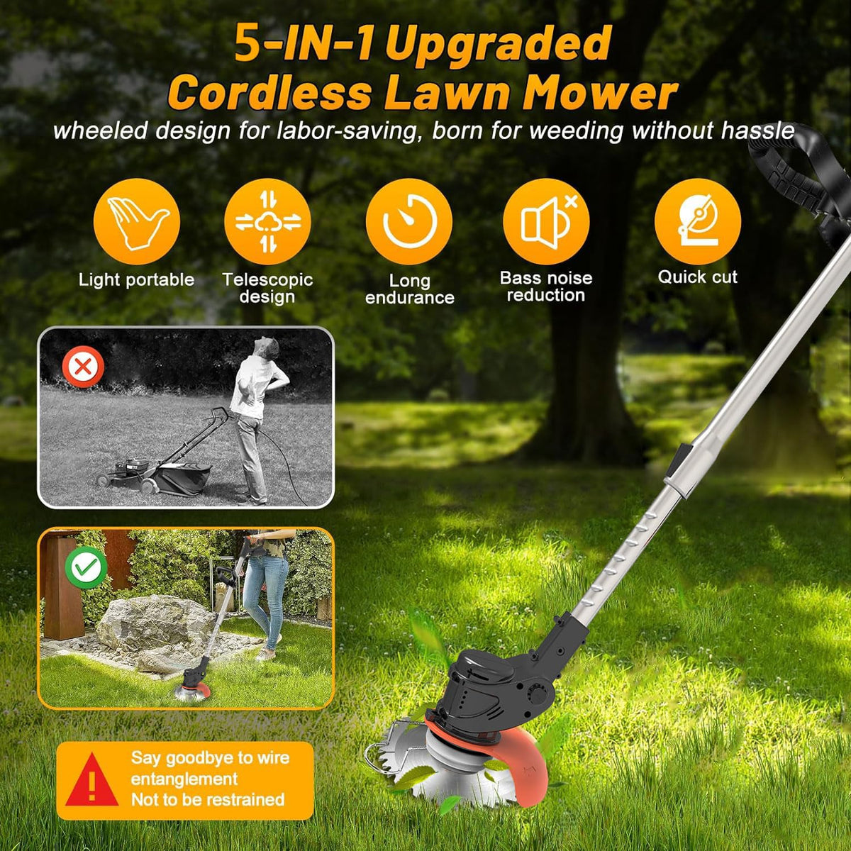 Cn2lxya weed wacker with five-in-one blades for versatile trimming.