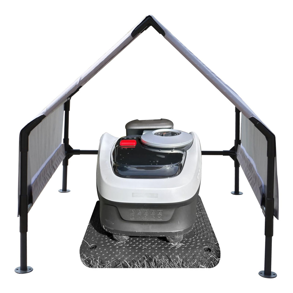 CNAINFC robot mower garage top view showing weatherproof shelter