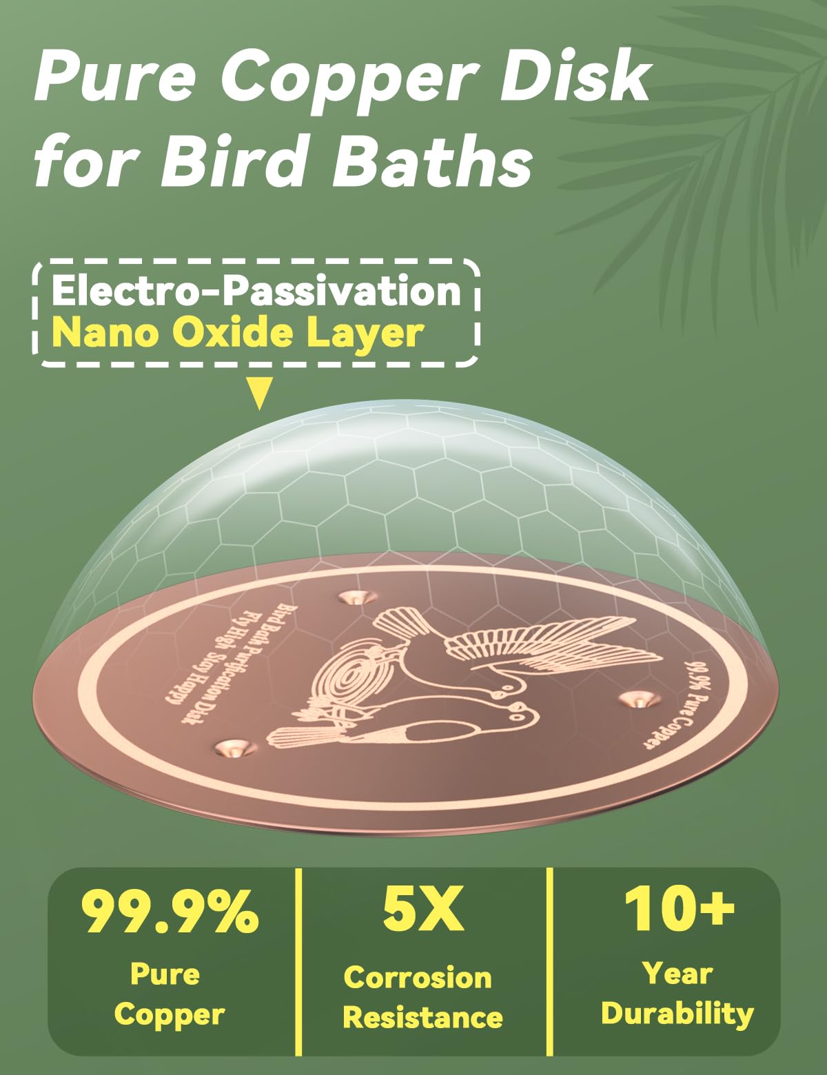 CNARIO copper disk fits standard bowls ensuring easy integration into existing birdbaths.