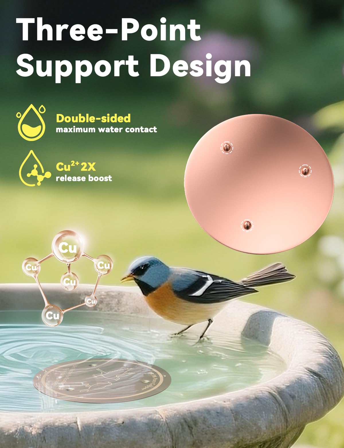 CNARIO water-purification disk maintains clear year-round water for backyard birds.