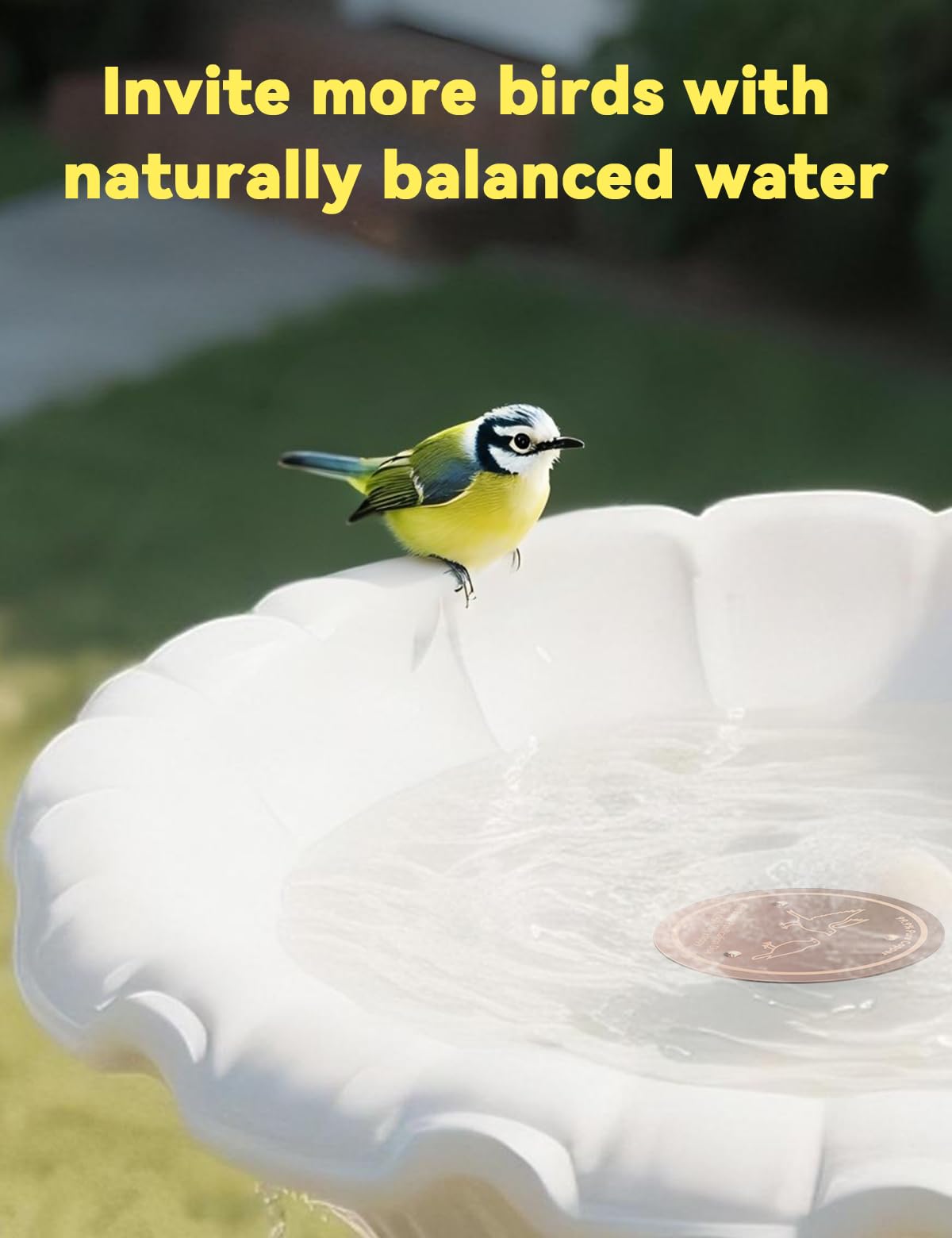 CNARIO copper disk supports backyard birdwatching with clean water access.