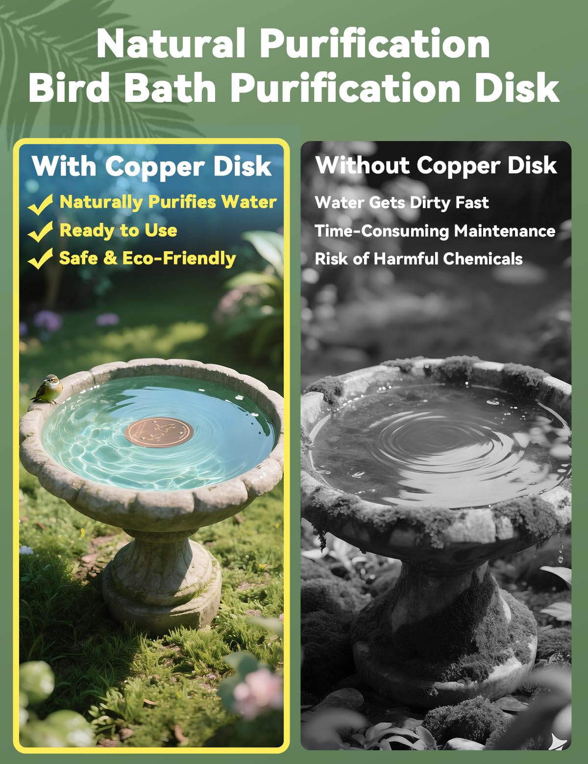 CNARIO copper disk rests at the bottom providing stable support for your birdbath.