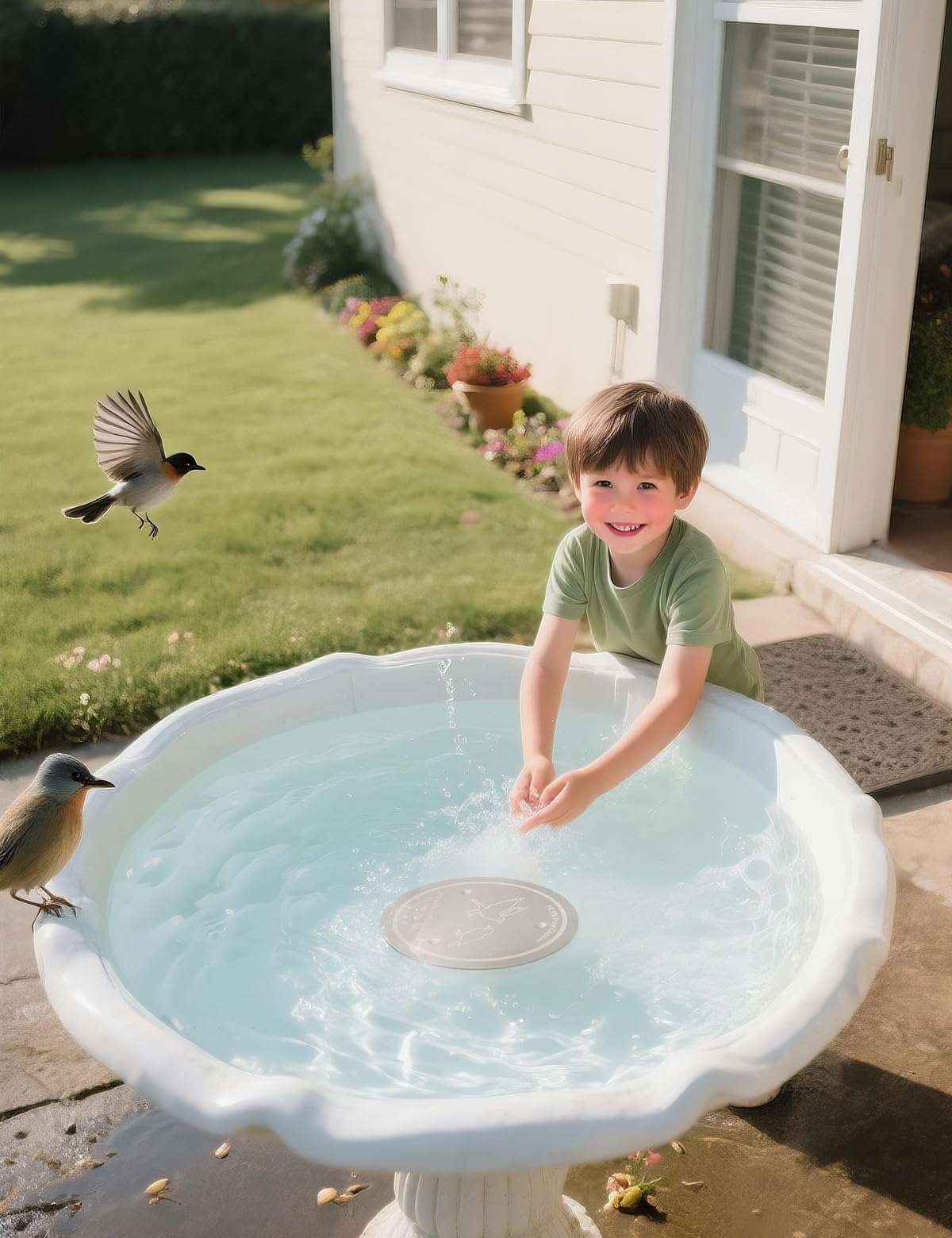 CNARIO copper disk fits standard bird baths and fountains without interference.