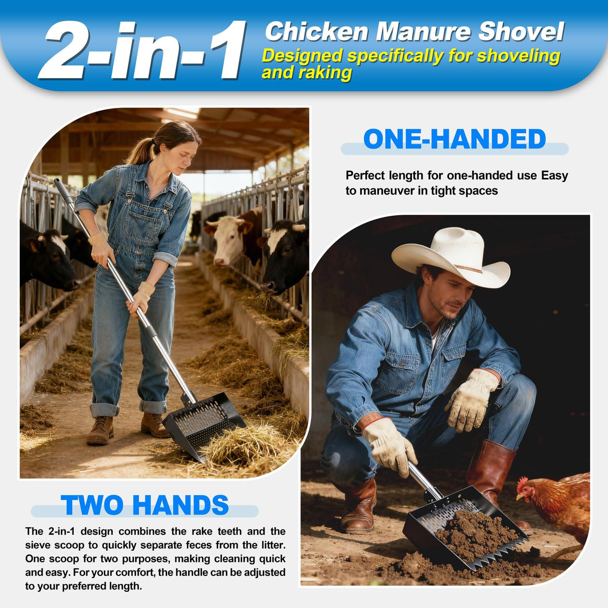 CNCNCR large 12-inch scoop head filters sand while collecting manure