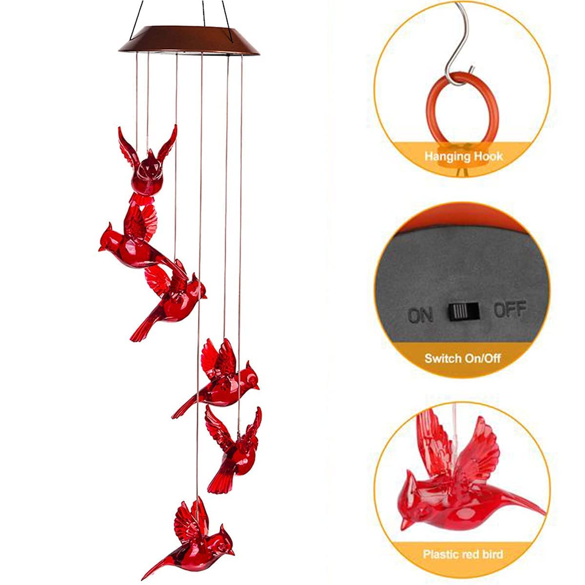 cnstorm Cardinal solar wind chimes brighten porch evenings