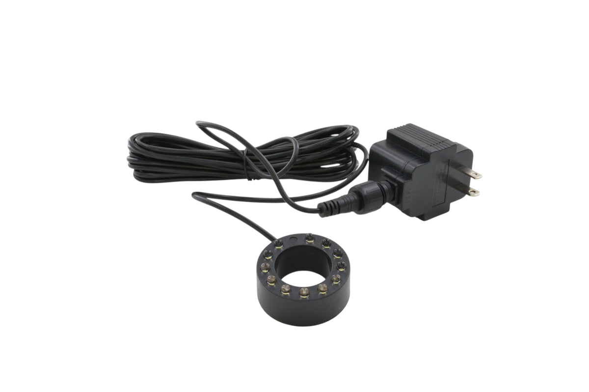 CNZ 12-LED cool white submersible ring highlights waterfalls with soft glow.