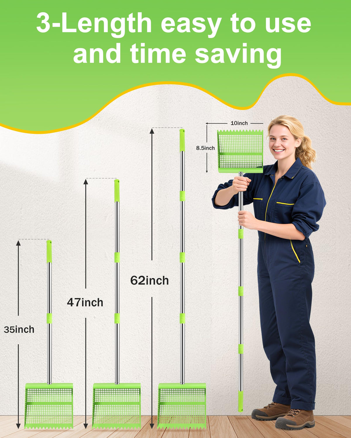 COBERSY 3-height adjustable handle reaching high coops and tall runs.
