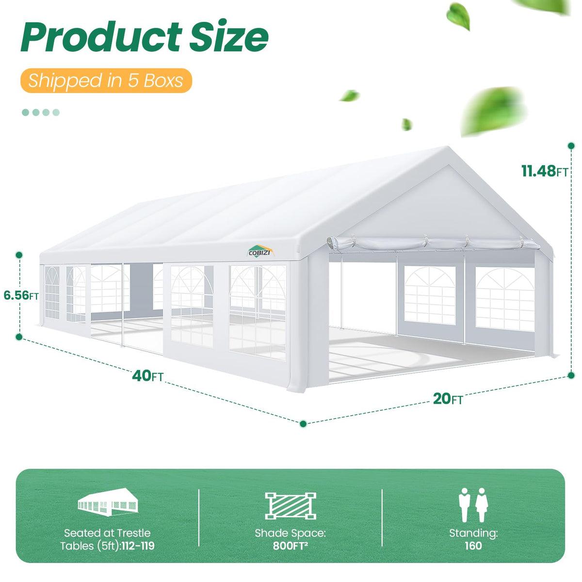 COBIZI 20x40 side-wall with zippered privacy and ventilation.