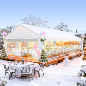 COBIZI 20x40 wedding patio canopy in ambient setup.