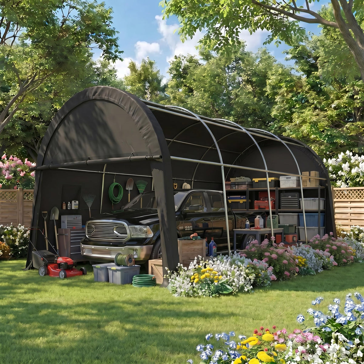 COBIZI carport-heavy-duty-fabric offers waterproof, UV-resistant coverage for vehicles and gear.