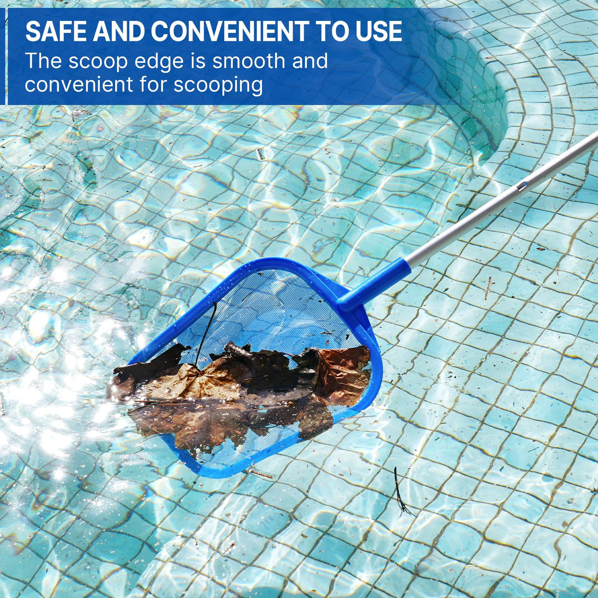 Coclothy pool net wide-curved-edge helps scoop leaves precisely.