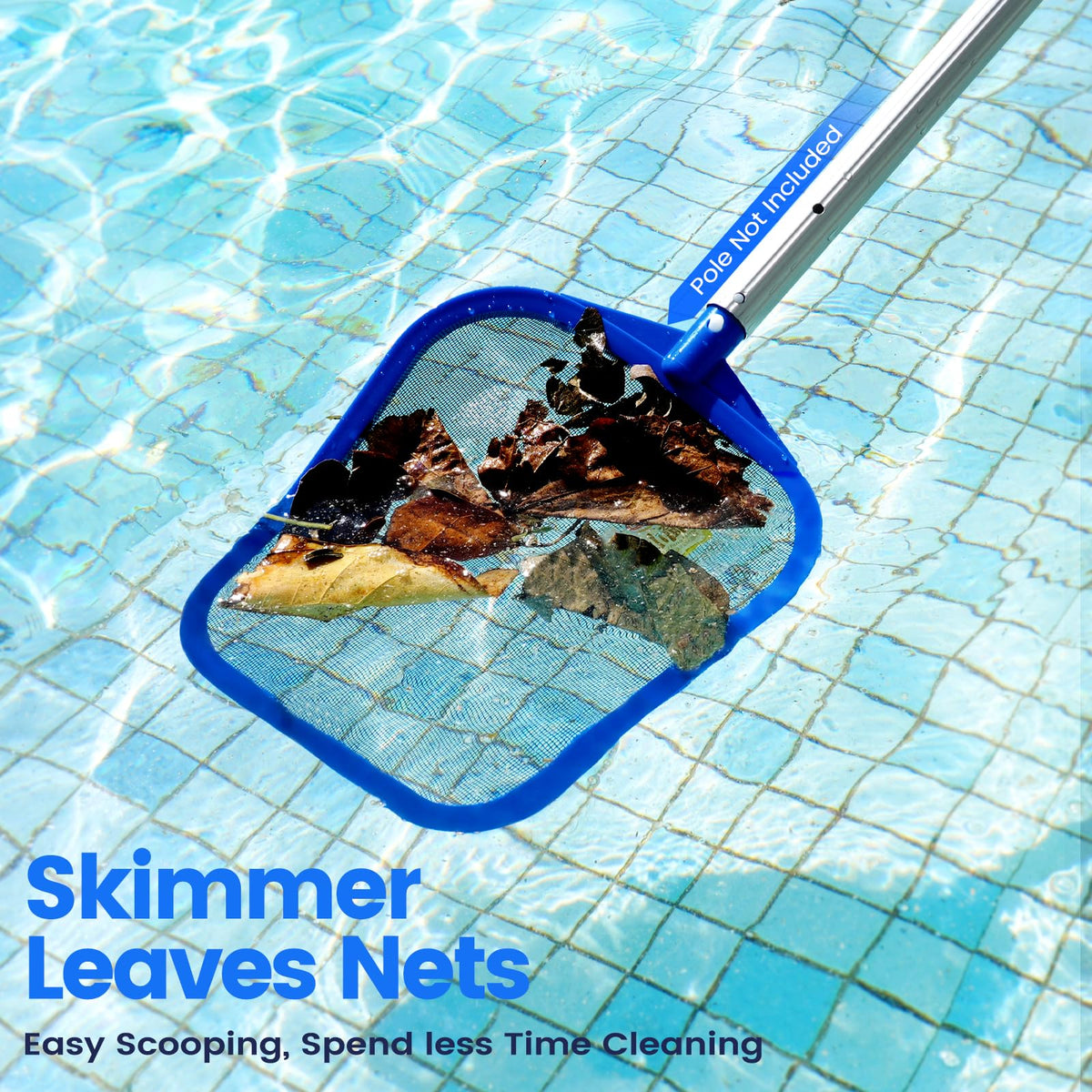 coclothy Pool Skimmer Net angled view demonstrates reinforced frame for pool safety.