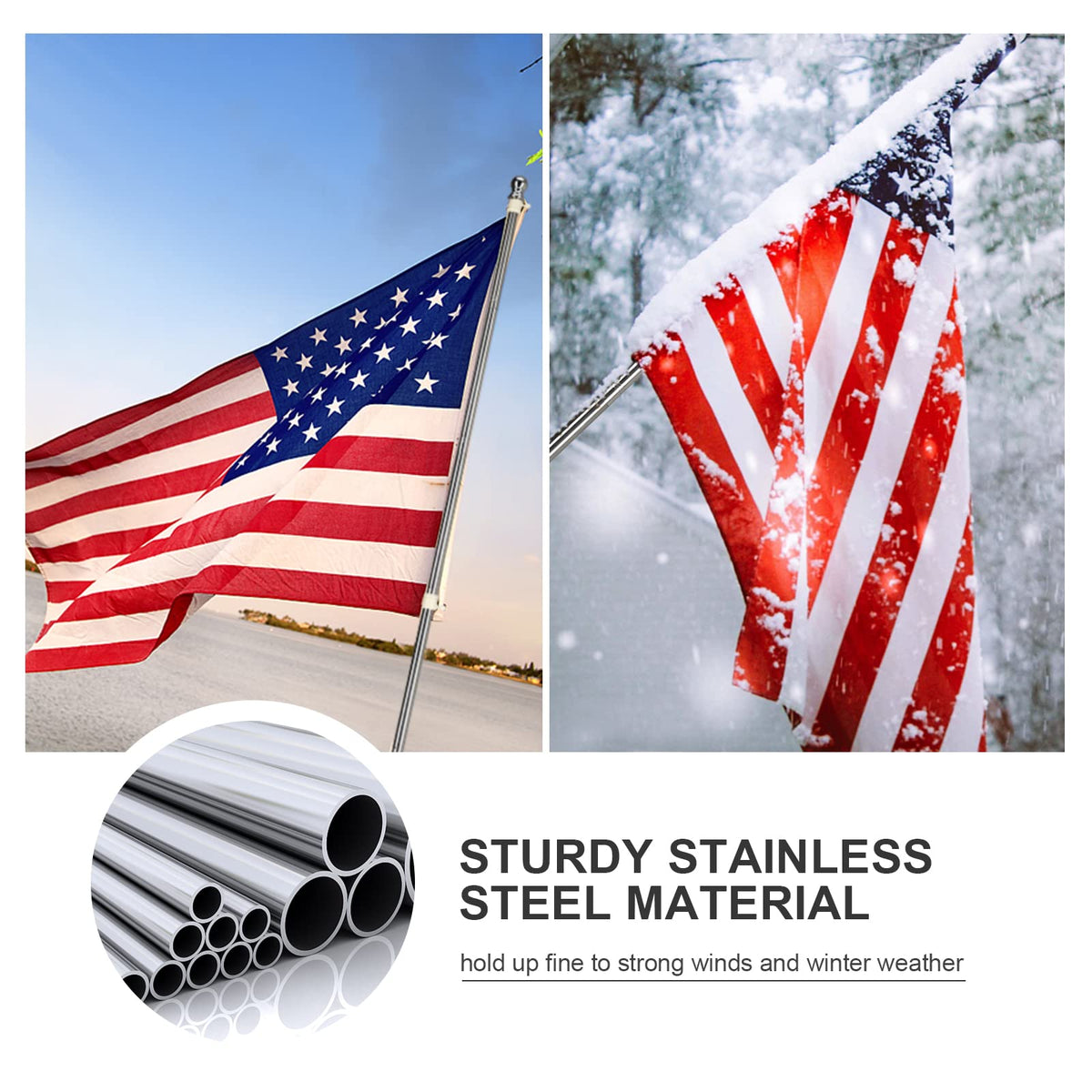 COCONUT 4-section flag pole enables quick setup and compact storage.