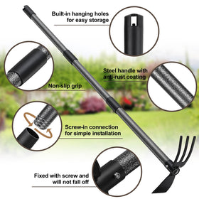 COCONUT 2-in-1 hoe dig-and-weed end helps remove roots efficiently.