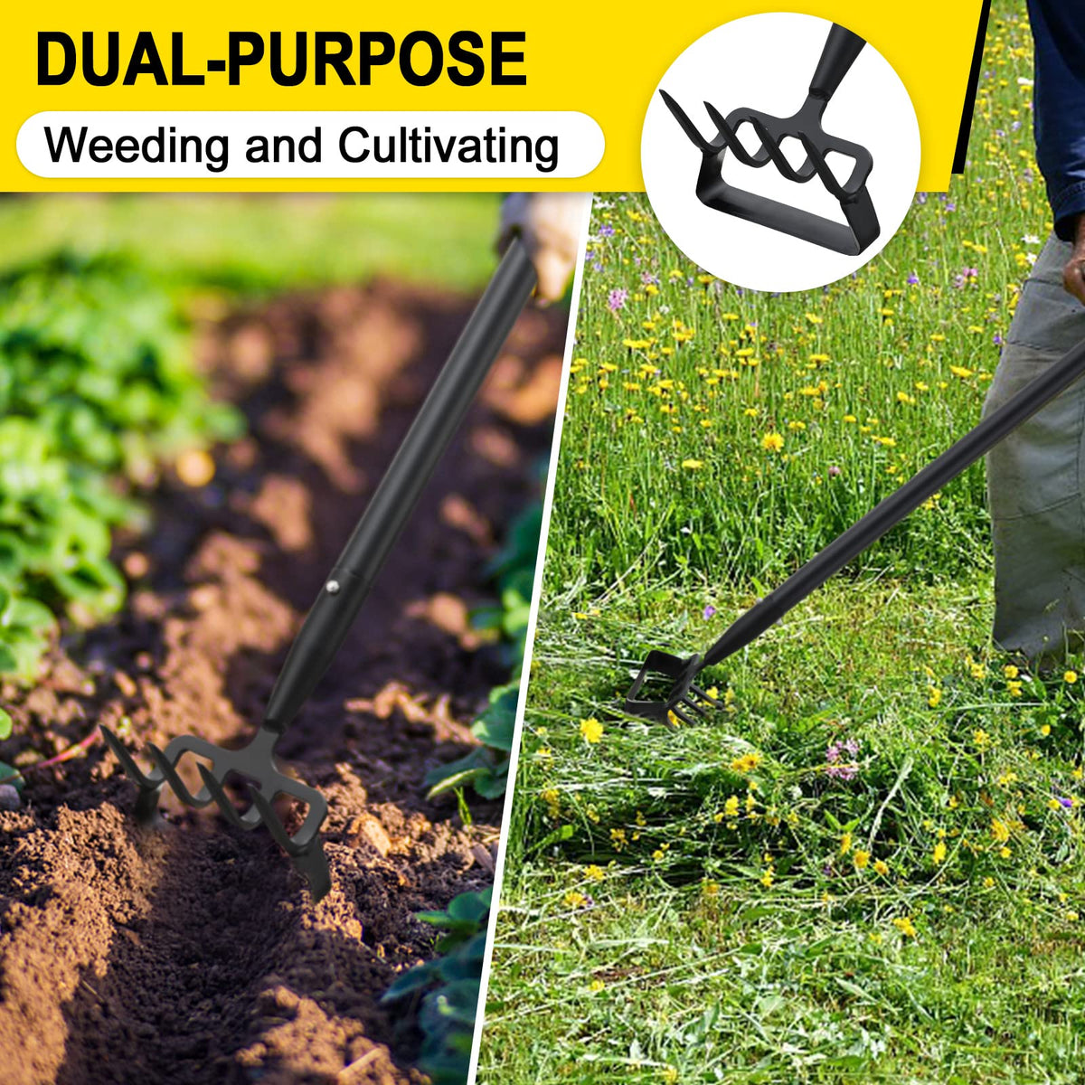 COCONUT 2-in-1 stirrup hoe and cultivator for effortless weeding