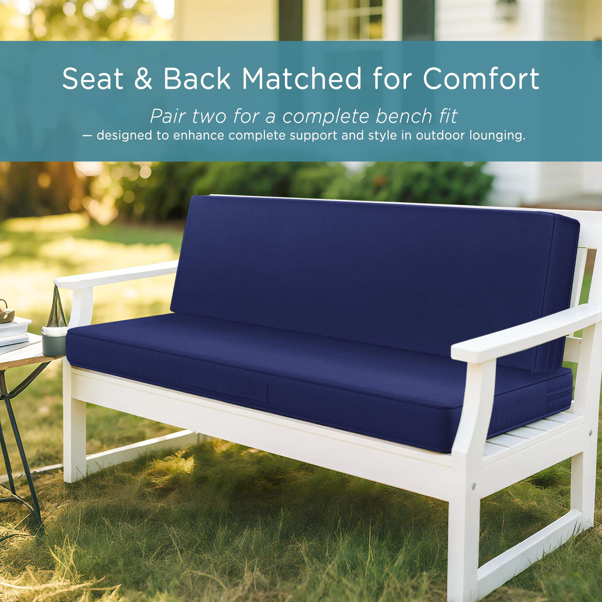 Codi outdoor cushion designed for swing use and garden seating.