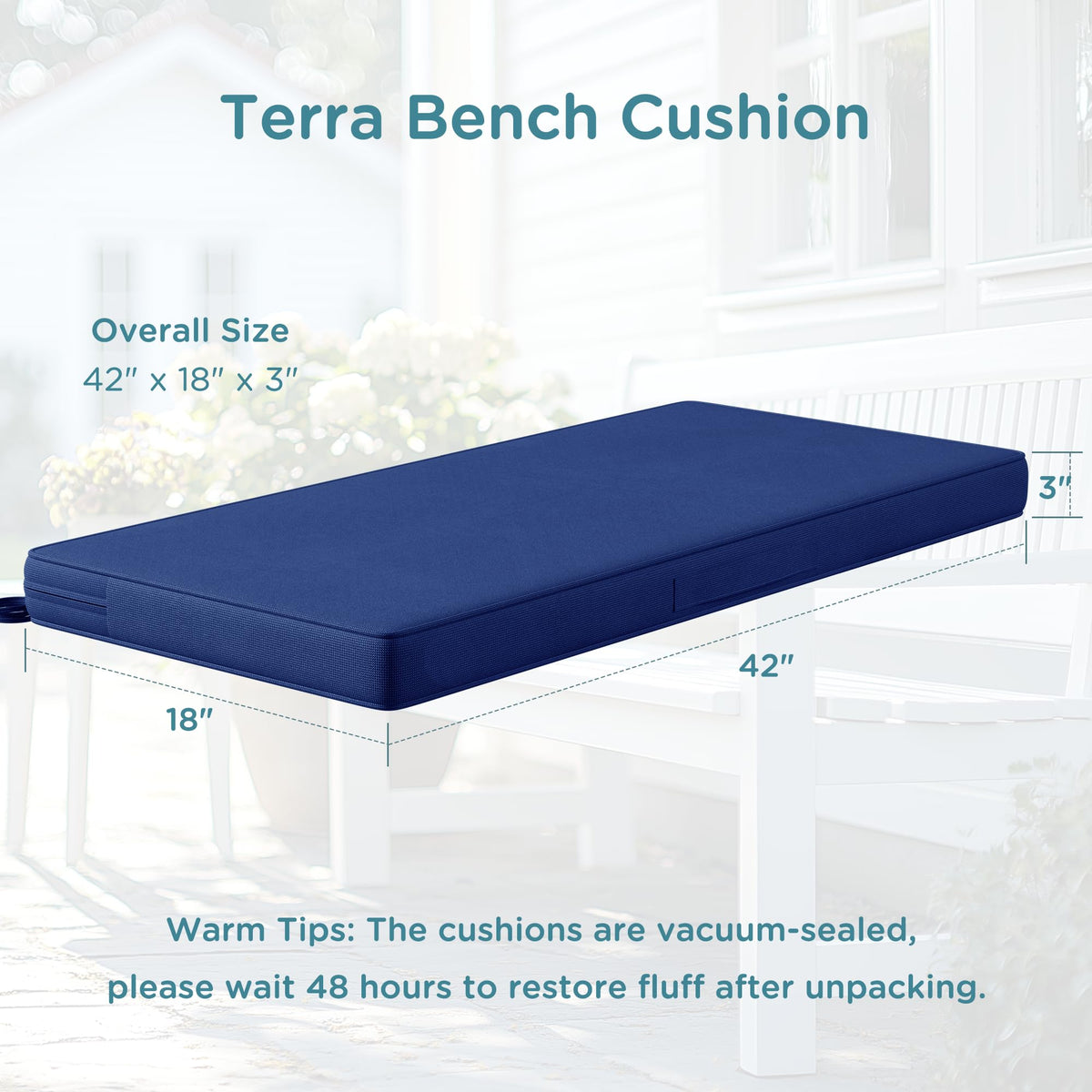 Codi cushion shows waterproof outer layer keeping seating dry during light rain.