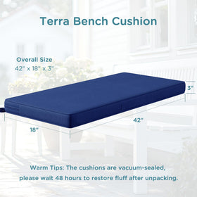 Codi cushion shows waterproof outer layer keeping seating dry during light rain.
