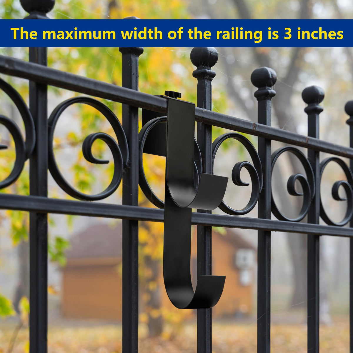 Codree black metal fence hook designed for outdoor poolside use