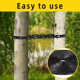 Codree easy buckle wrap showing quick secure around a stake.