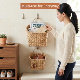 Coeusy handwoven water hyacinth basket with natural finish for everyday organization
