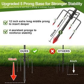 Cogardenshower 5-prong base provides firm grip in soft soil
