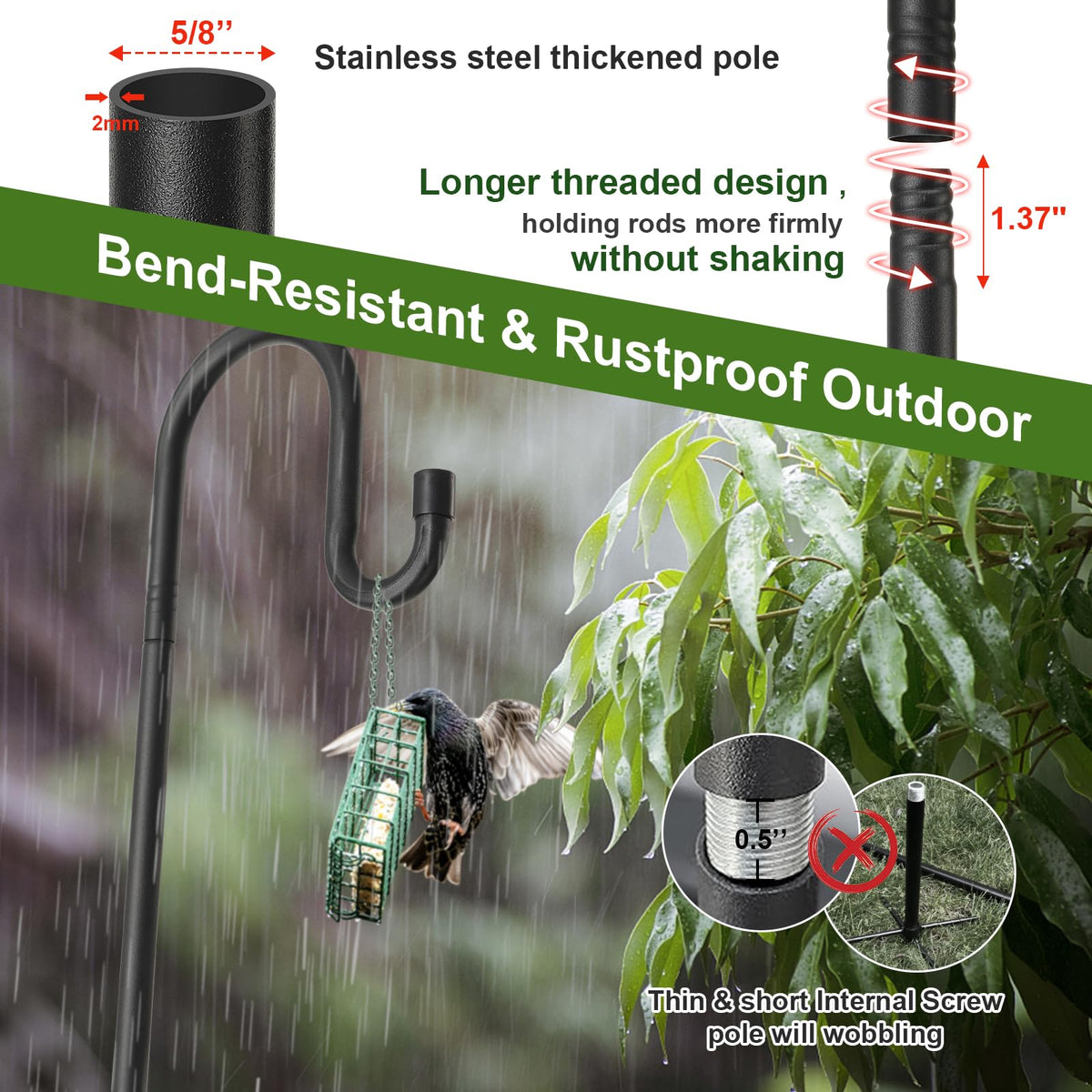 Cogardenshower adjustable-hummingbird-stand offers easy height customization