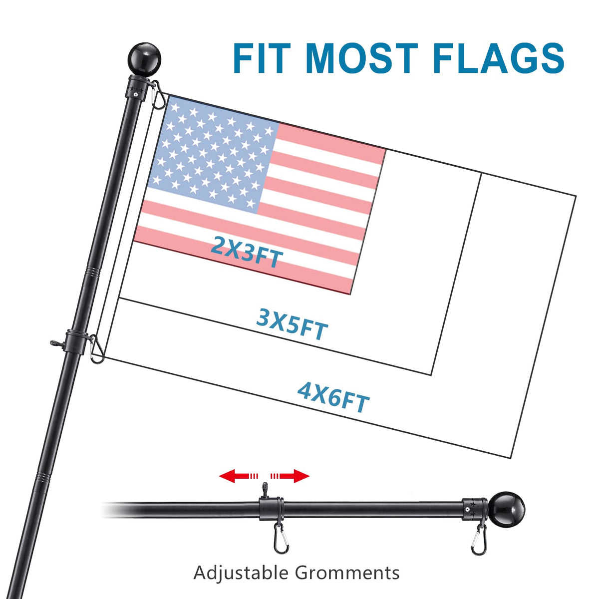 Cogardenshower adjustable-length flagpole adapts from 1.3 to 5 feet.