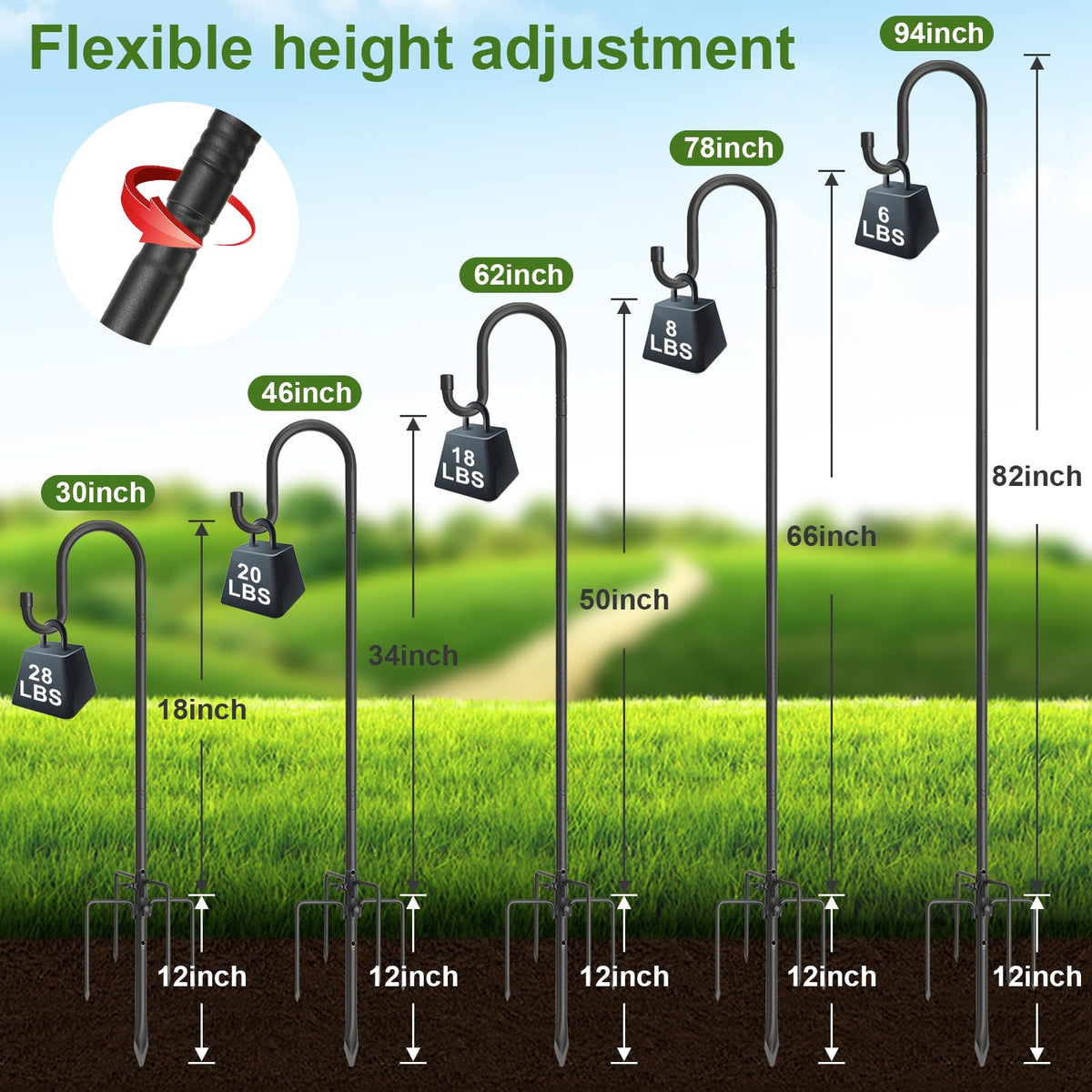 Cogardenshower-deep-u-shaped-hooks keep feeders secure in gusty weather