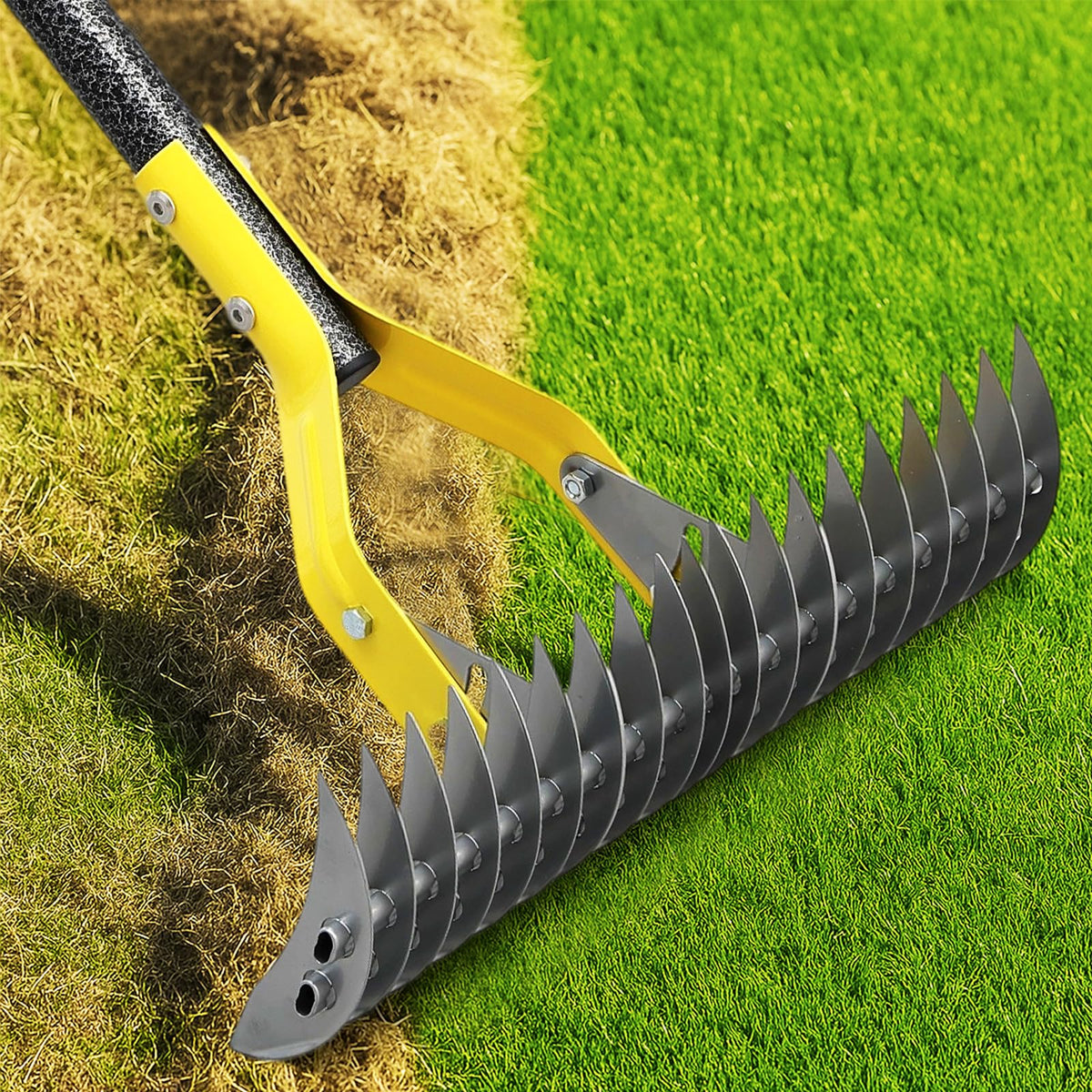 Cogardenshower dual-action thatch rake with 15-inch head for efficient dethatching