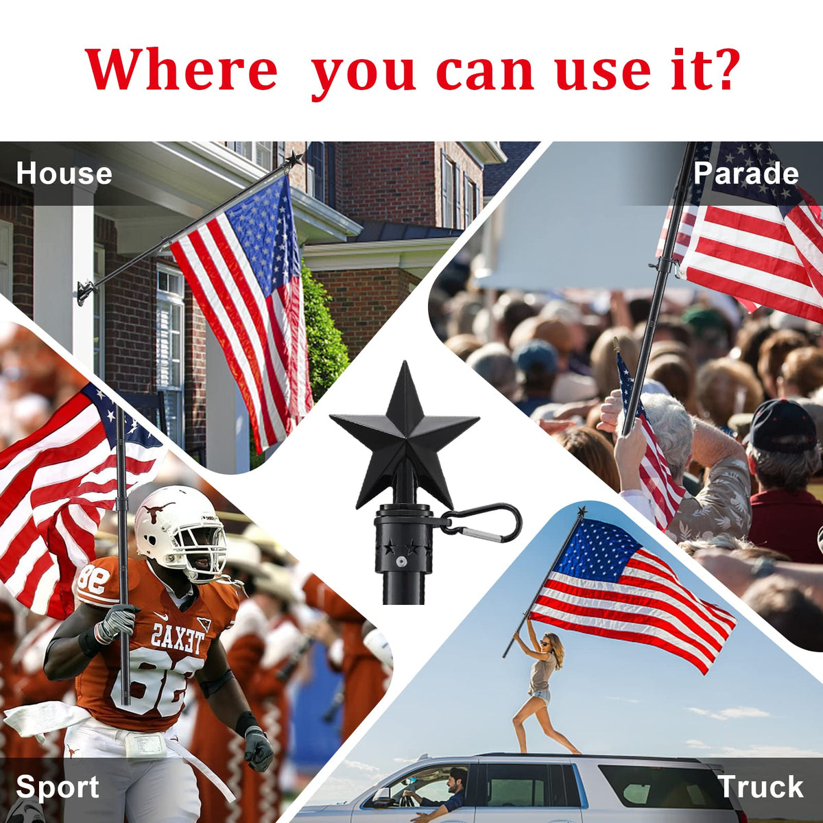 Cogardenshower flag pole supports 2x3, 3x5, and 4x6 flags for versatile use.