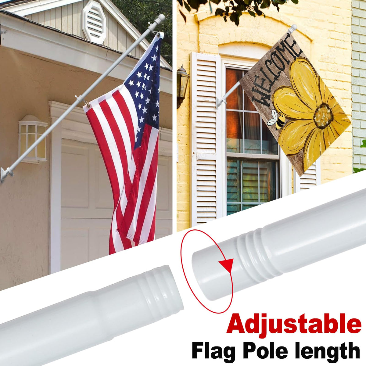 Cogardenshower adjustable flagpole fits flags 2x3ft to 4x6ft.
