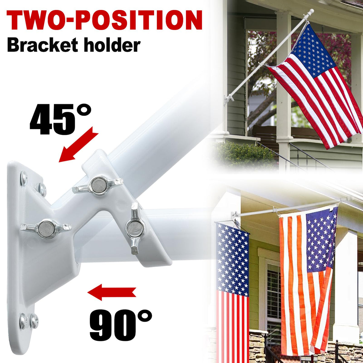 Cogardenshower metal bracket supports 45 degree or 90 degree mounting options.