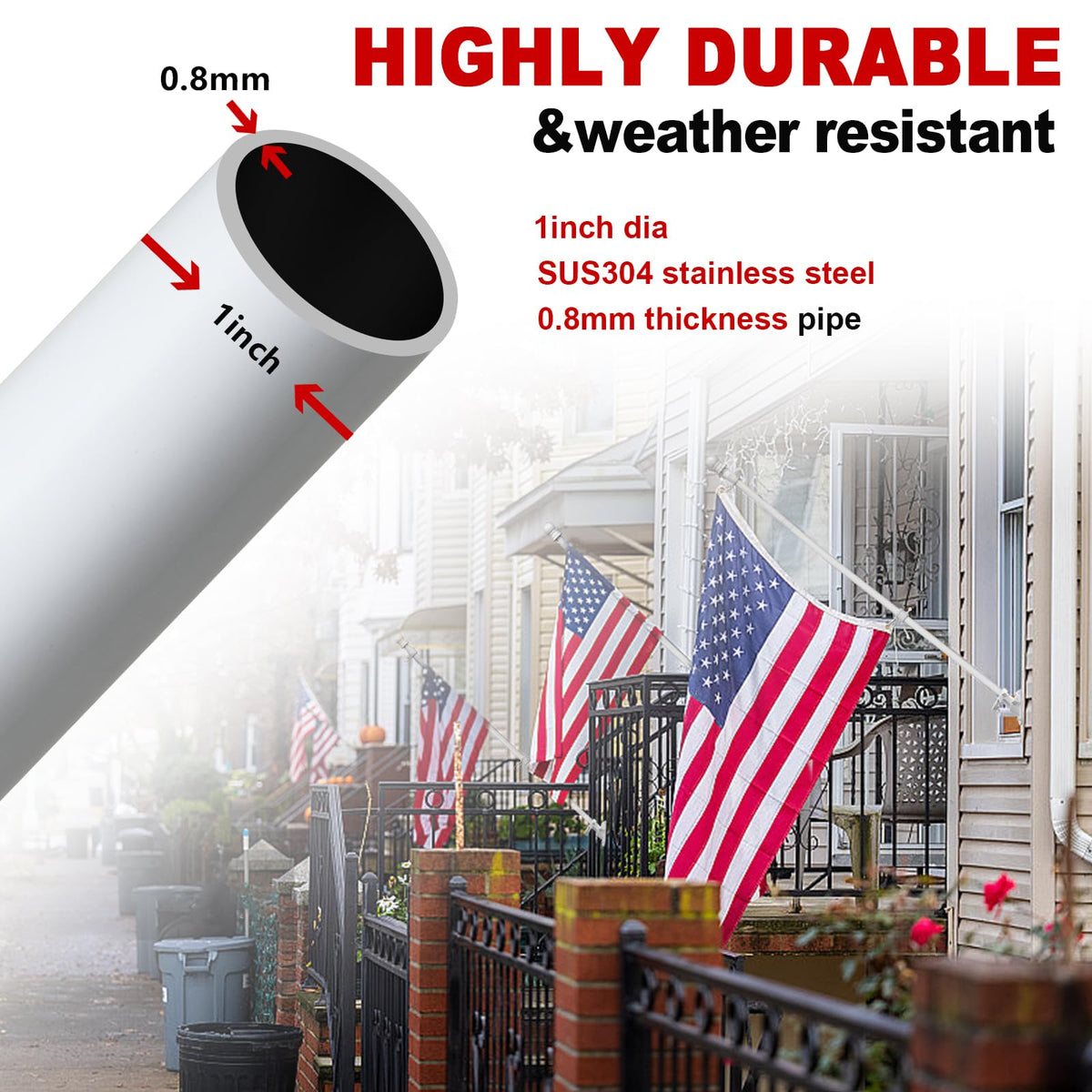 Cogardenshower flagpole with rustproof stainless steel construction withstands windy conditions.
