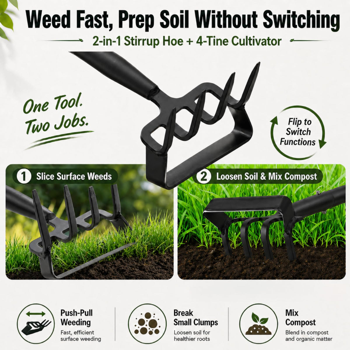 Cogardenshower garden hoe four-tine cultivator for soil loosening