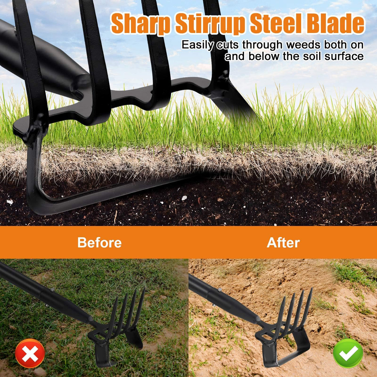 Cogardenshower sharp blade glides below soil for clean weed cuts