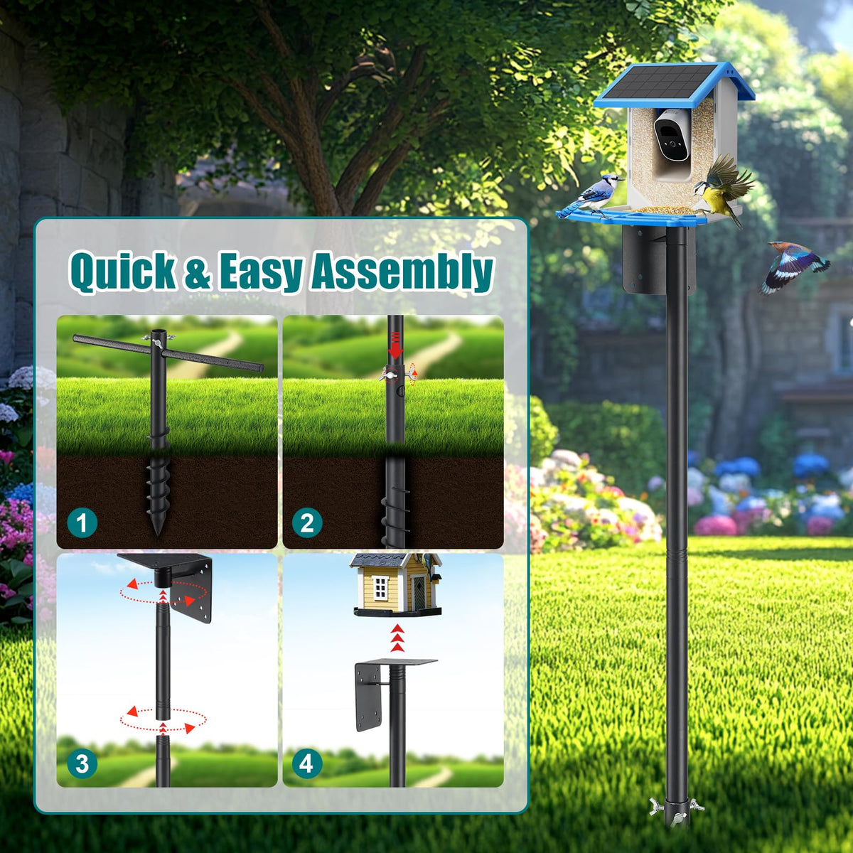 Cogardenshower smart camera-ready pole for close-up birdwatching