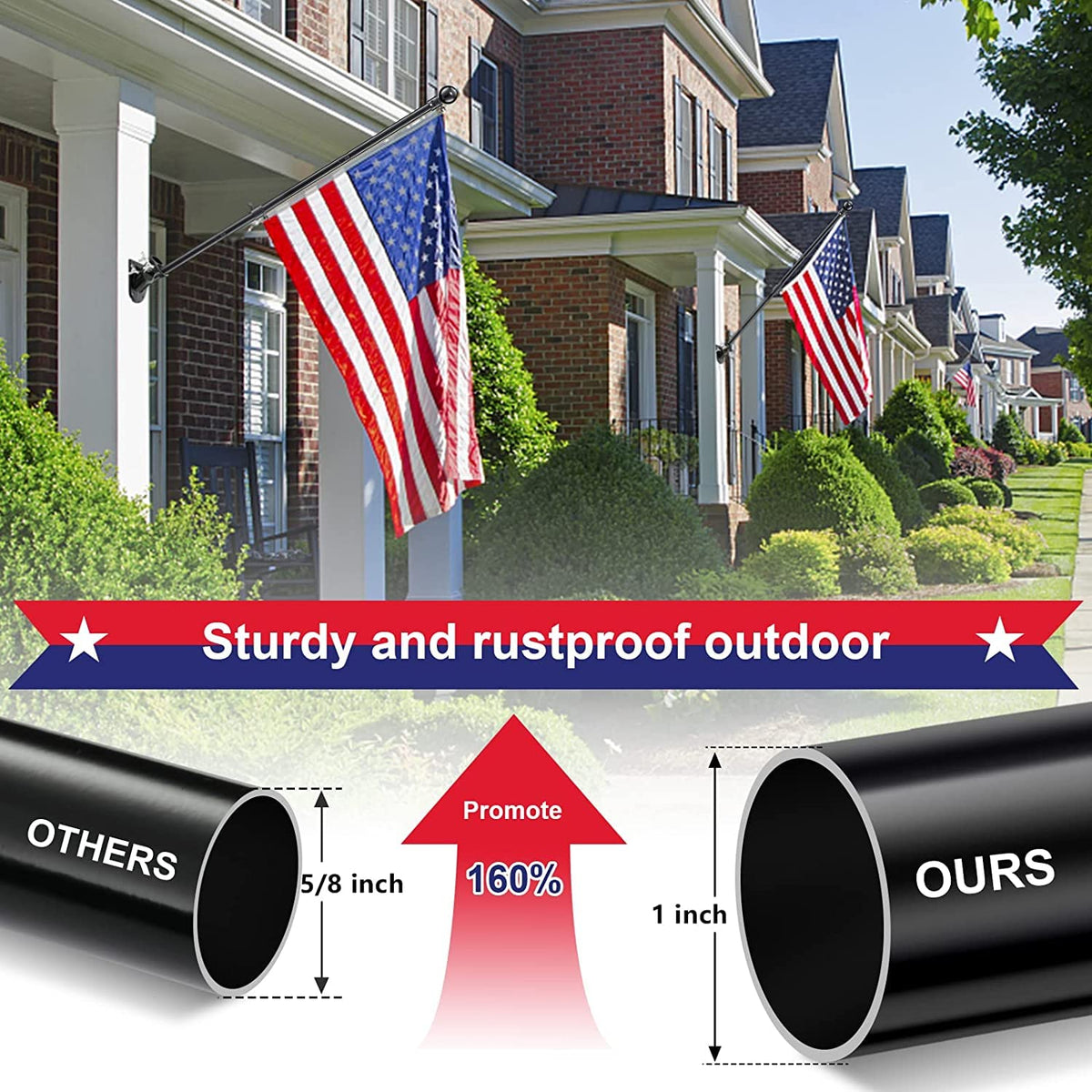 Cogardenshower heavy-duty stainless steel flagpole resists rust in all seasons.