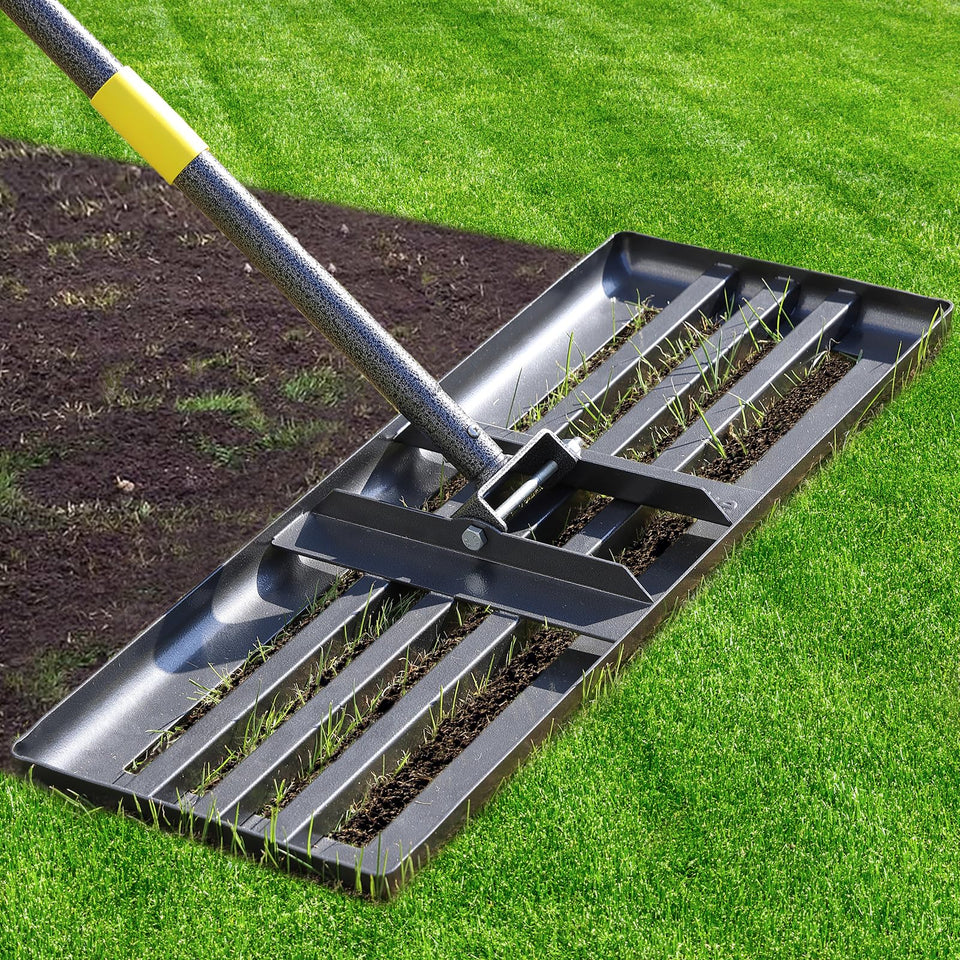 Cogardenshower lawn leveling rake with 30x10 ground plate for precise soil leveling