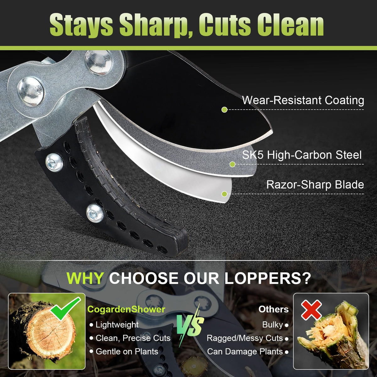 Cogardenshower lightweight aluminum handles reducing arm fatigue