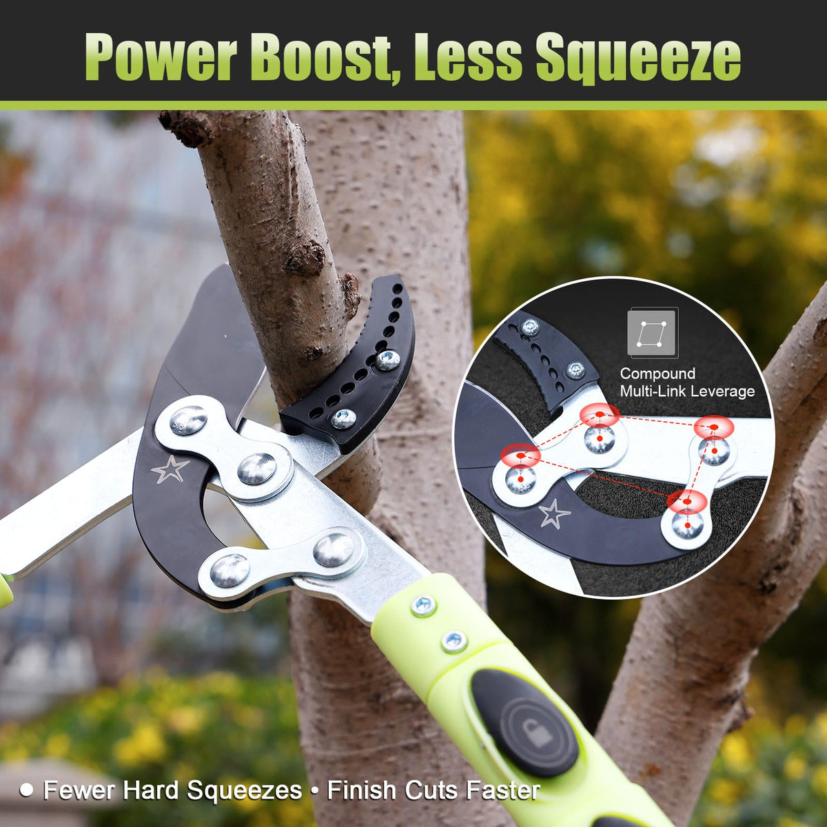 Cogardenshower loppers with push-button lock showing quick length adjustment