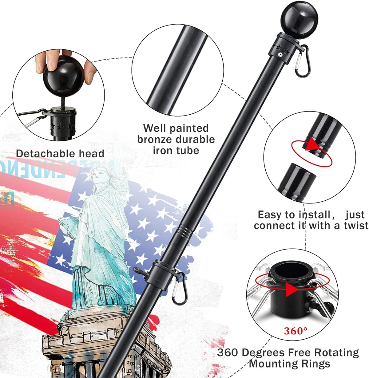 Cogardenshower outdoor porch display ideal for flags on porches, fences, and decks.