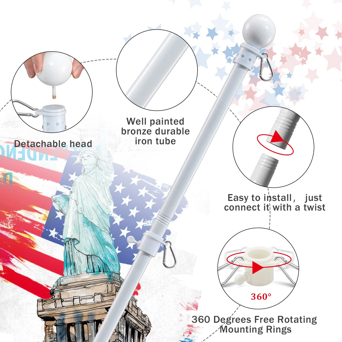 Cogardenshower stainless steel flag pole closeup highlights rustproof durability