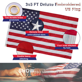 Cogardenshower US flag embroidery closeup shows durable stitching and vivid colors