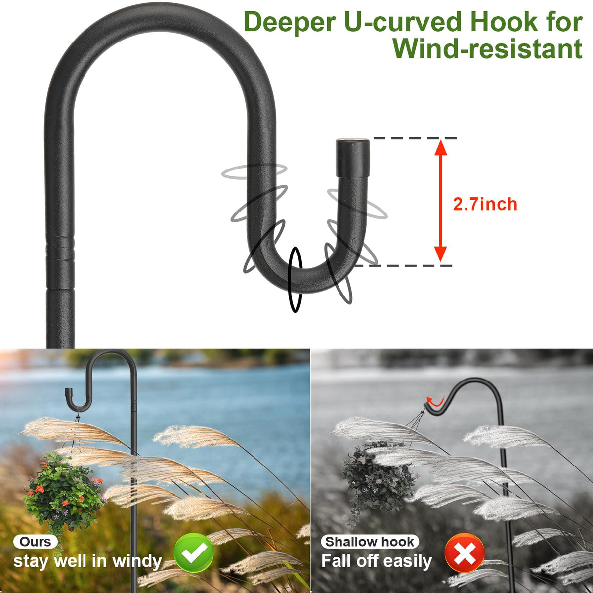 Cogardenshower-windproof-hook-design minimizes swinging of decor