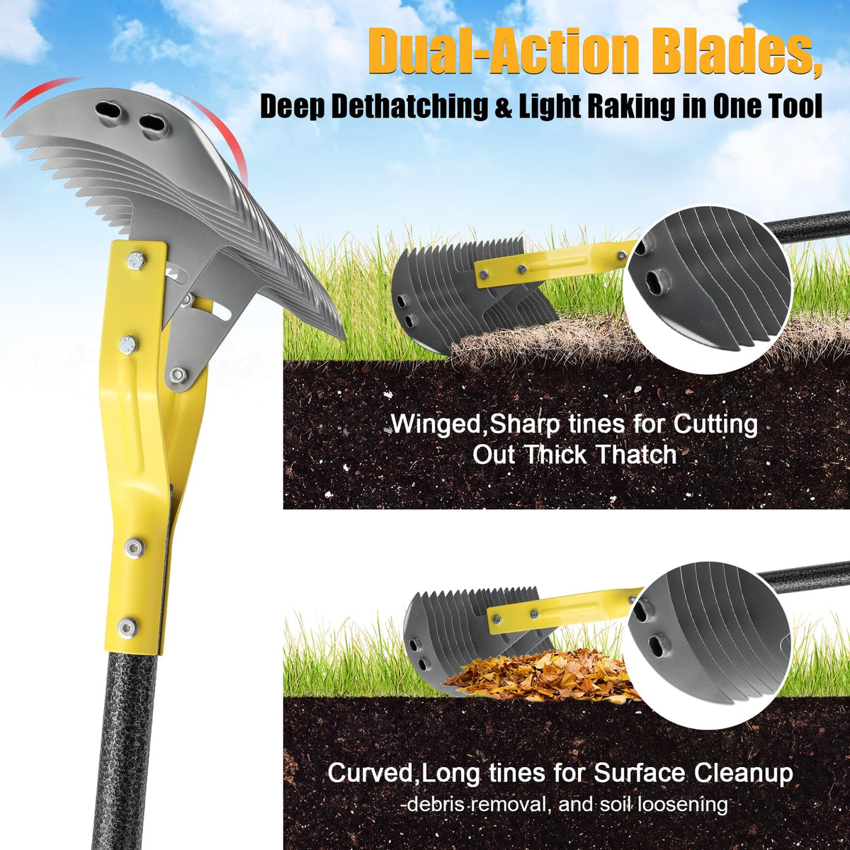 Cogardenshower winged tines cut dense thatch and weeds for smooth turf
