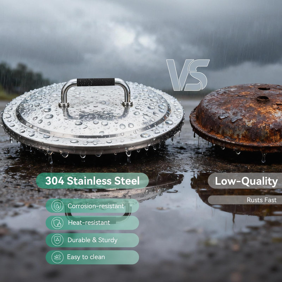 COGRICHBF 304 stainless steel fire pit lid shown from top view