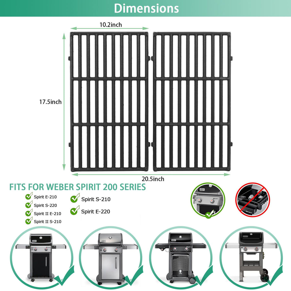 COGRICHBF Spirit E-210 compatible grate improving heat spread and durability