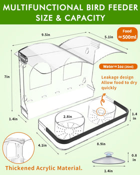 COJOSQC window bird feeder includes drain holes to keep food dry and reduce mess